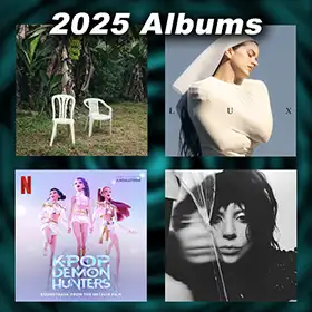 album covers for DeBÍ TiRAR MáS FOToS, Lux, K-Pop Demon Hunters, Mayhem
