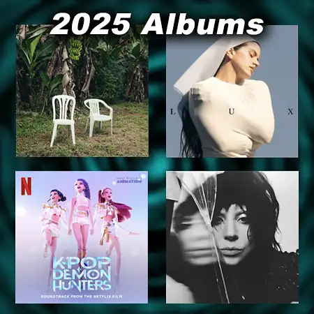 album covers for DeBÍ TiRAR MáS FOToS, Lux, K-Pop Demon Hunters, Mayhem