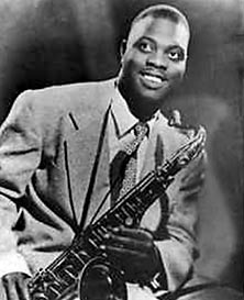 Early rock musician Big Jay McNeely with saxophone