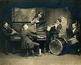 Original Dixieland Jazz Band playing instruments