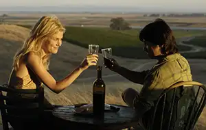 Dining scene with man and woman from the movie Bottle Shock
