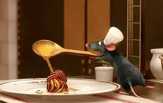 Kitchen scene with Remy from the movie Ratatouille
