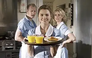 Kitchen scene holding platter from the movie Waitress