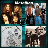 Three pictures of the metal rock band Metallica plus one album cover