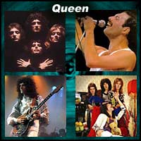 Four pictures of the members of the rock band Queen