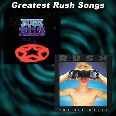 Rush album cover 2112, and single cover for The Big Money