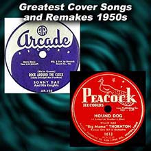 Two record sleeves for Rock Around the Clock and Hound Dog