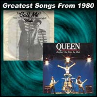 record cover art for Call Me by Blondie and Another One Bites the Dust by Queen