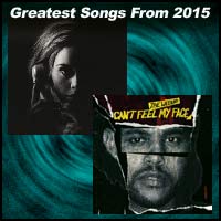 record cover art for Hello by Adele and Can't Feel My Face by The Weeknd