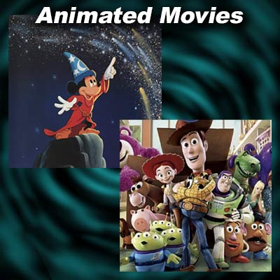 Scenes from the animated movies Fantasia and Toy Story