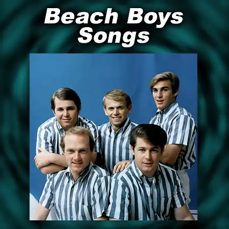 Beach Boys group photo in blue and white striped shirts