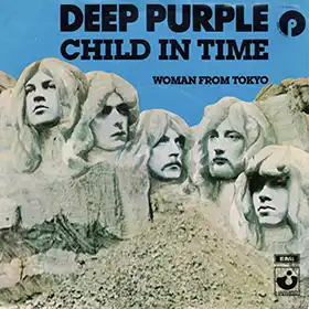 Child in Time Child in Time single sleve cover with the band Deep Purple heads carved in stone